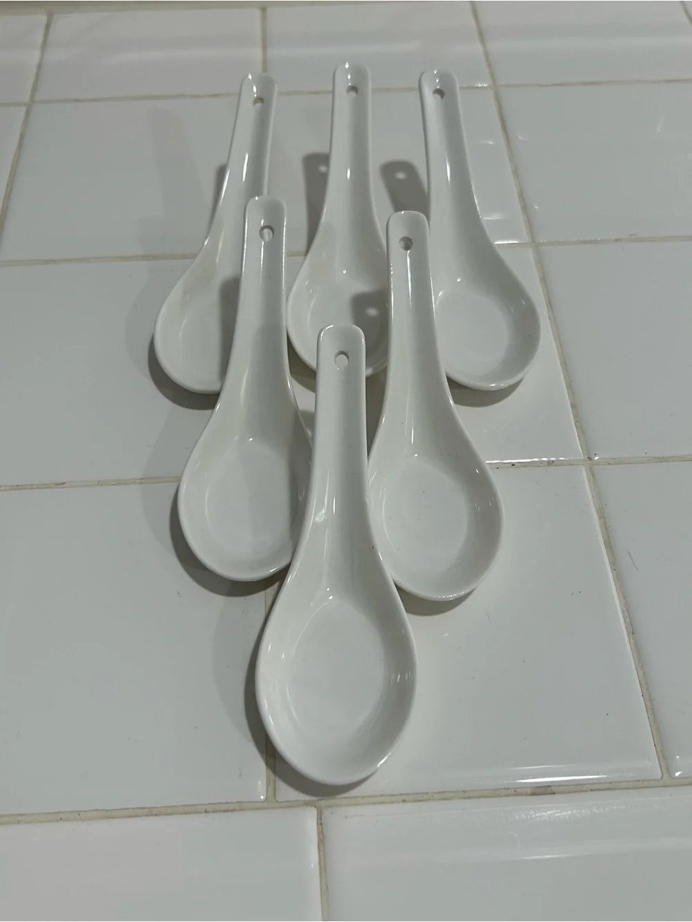 Ceramic Chinese Soup Spoons - White (Set of 6)